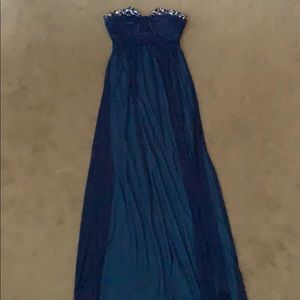 Long Navy Blue Prom Dress